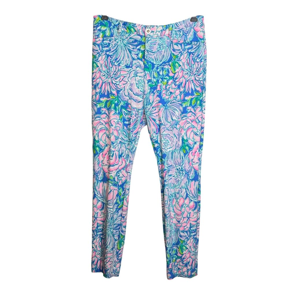 Lilly Pulitzer Kelly High Rise Skinny Ankle Pants Sz 10 In Full Bloom Blue Pink